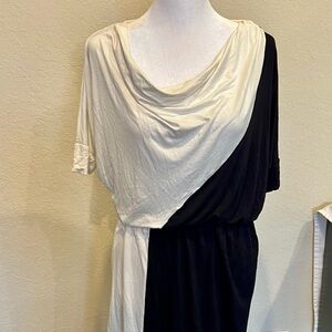 Calvin Klein Cream and  Black and Draped Dress
